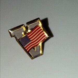 Vintage Gold Veterans Pin with American Flag